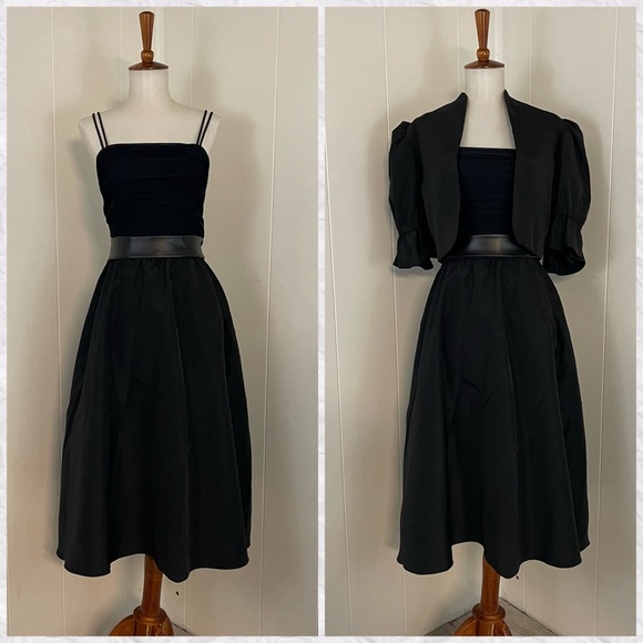 Vintage Puff Sleeve Crop Jacket with Sleeveless A-Line Dress - Picture 1 of 14